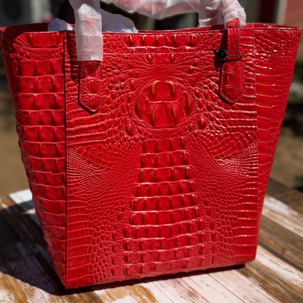 Brahmin Jayden Tote NWT in RED with Orange / Gold tipping price firm - Picture 8 of 13